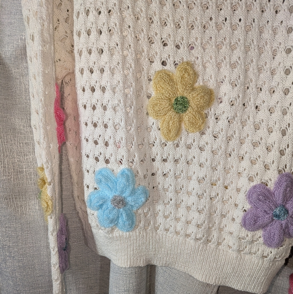 NWT John + Jenn Helx Floral Crochet Applique Sweater In Medium - Picture 5 of 13